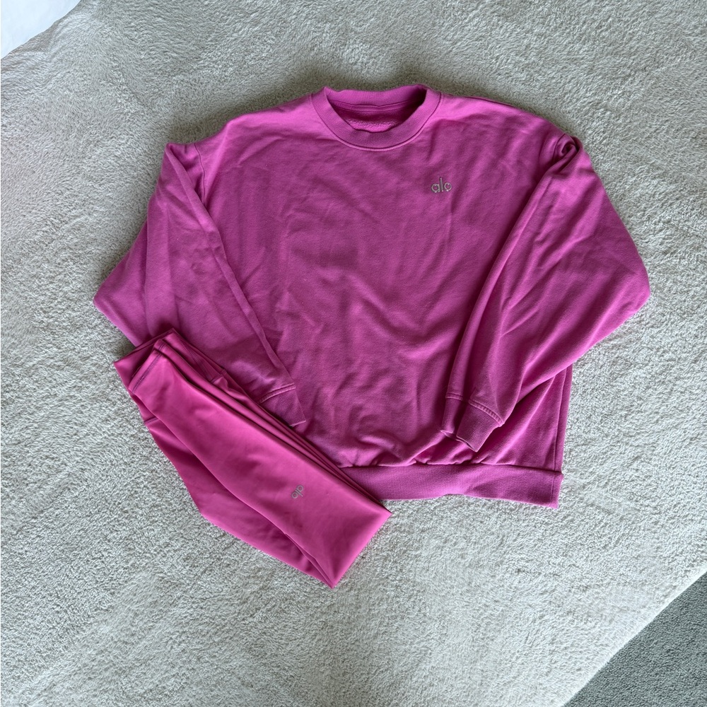 ALO Yoga Pink Sweatshirt + Leggings Set